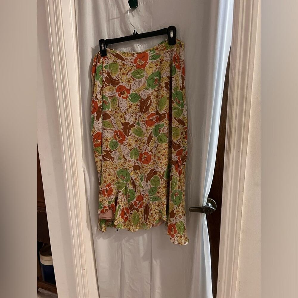 Pendleton green yellow floral silk blend midi skirt size 14